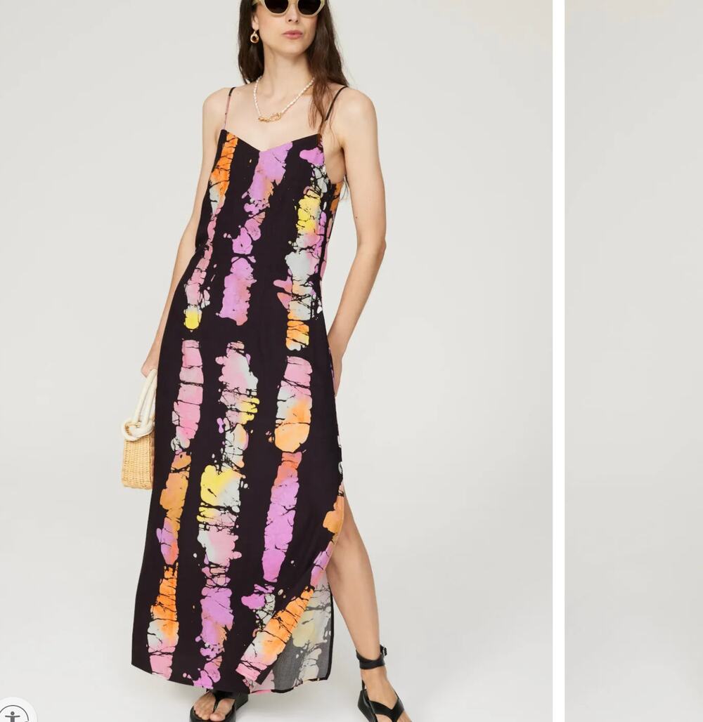 Basayo Black Tie Dye Slip Maxi Dress SMALL Batik A-Line Sundress Vacation $354